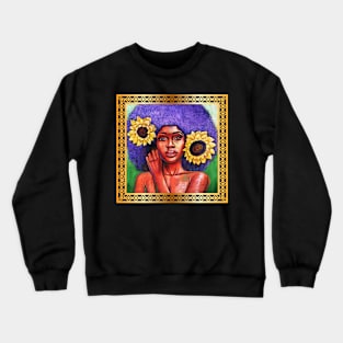 Beautiful African Woman with Sun Flowers Crewneck Sweatshirt